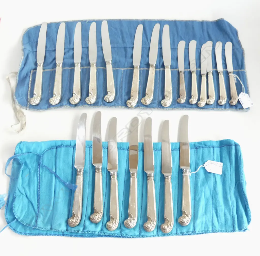 SET 15 CANADIAN BIRK'S STERLING PISTOL TYPE GRIP HANDLED KNIVES stainless blades & 6 BUTTER KNIVES SAME Image 1++