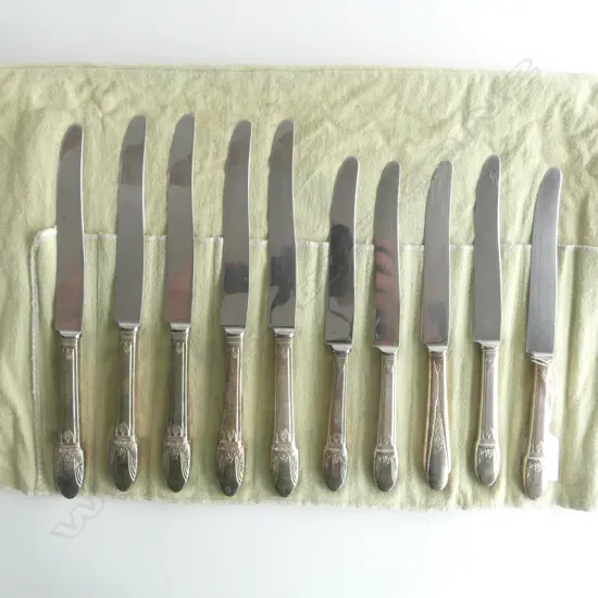 SET 5 S/PLATE TABLE KNIVES + 5 MATCHING ENTREE KNIVES
