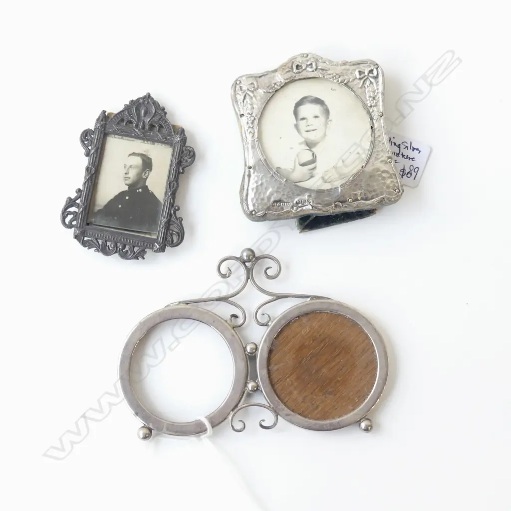 TWO STG SILVER FRAMES BIRMINGHAM 1919 AND 1907, & ONE METAL FRAME A/F, L.65MM-105MM Image 1++