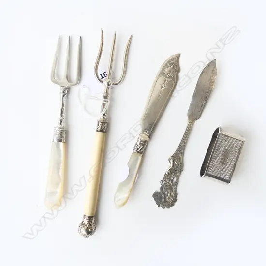 2 SETS CASED STG SILVER CUTLERY + NAPKIN RING 190gms + 4 OTHER