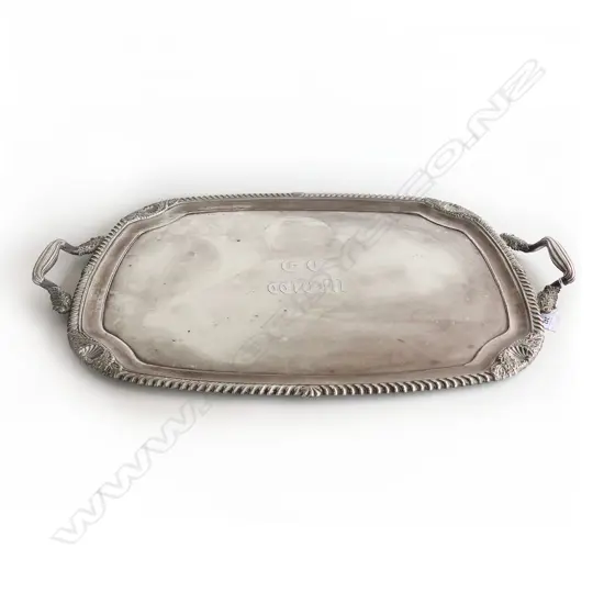 LG SILVER PLATE TRAY, ENGRAVED INITIALS TO CENTRE 440x680mm