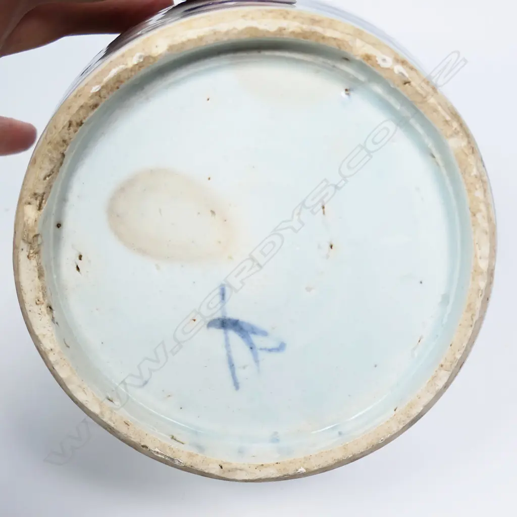 ANTIQUE CHINESE B/W GINGER JAR PAINTED BOATMEN NO LID H155MM Image 1++