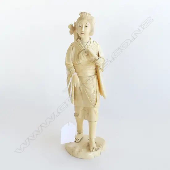JAPANESE IVORY FIGURE LADY & MONKEY H200MM