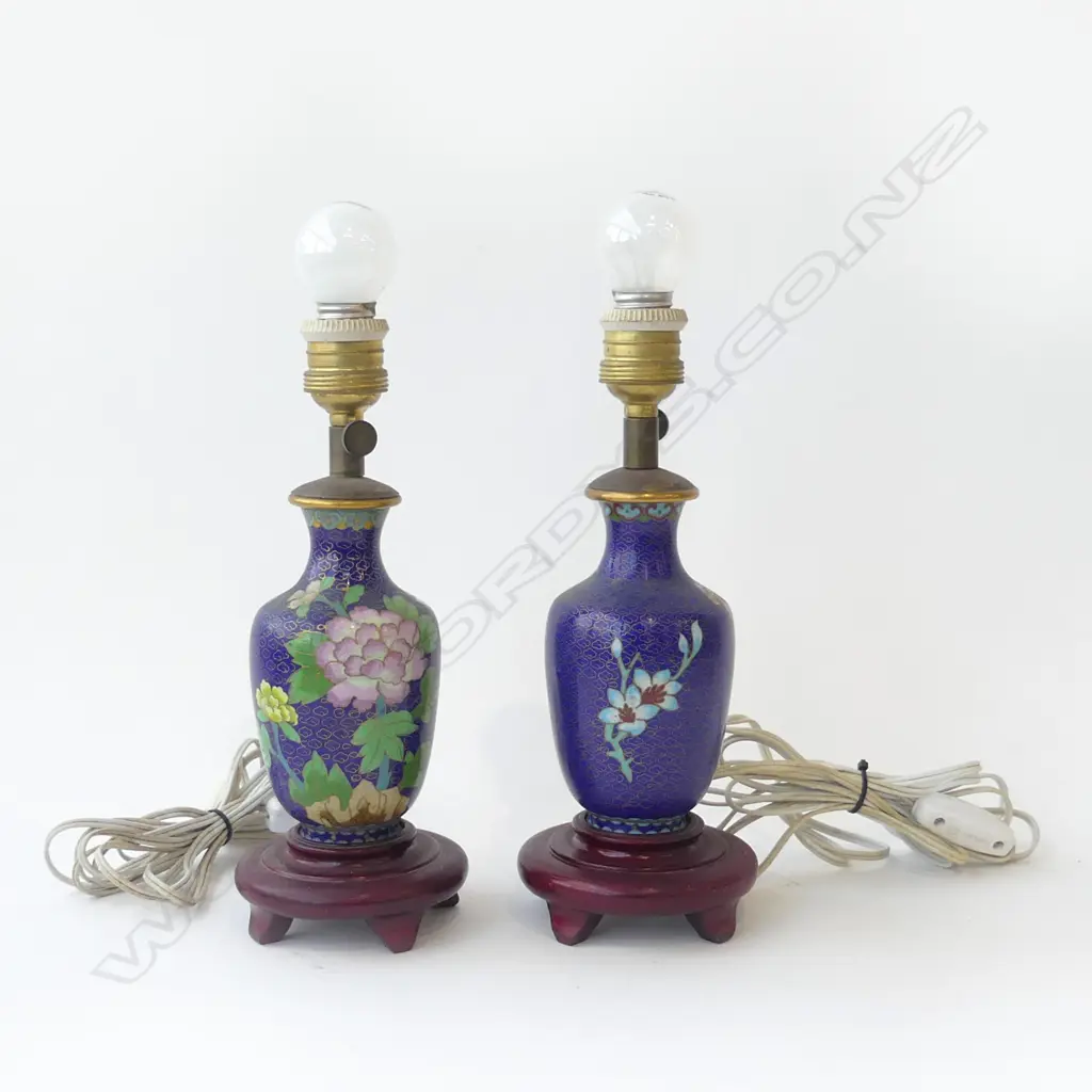 PR VINTAGE CLOISONNE SIDE LAMPS [WORKING] H280MM Image 1++