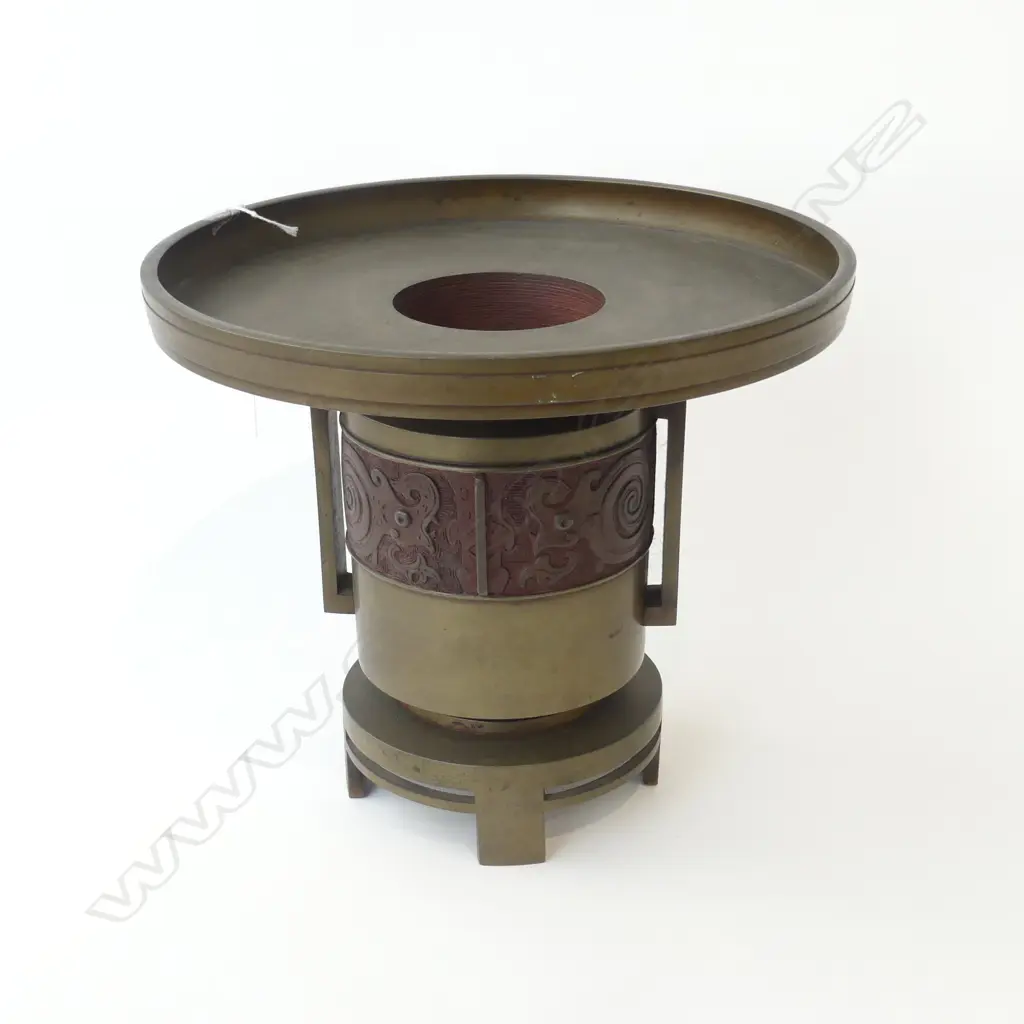 JAPANESE BRONZE USUBATA IKEBANA VASE H.260mm / 300mm dia Image 1++