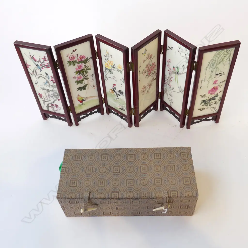 CHINESE 6 PANEL HAND PAINED QUARTZ SCREEN 240x80mm per panel, boxed Image 1++