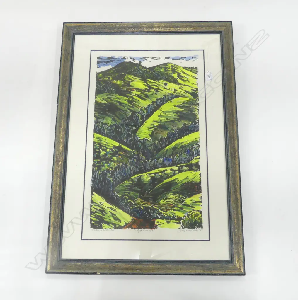 JENNY LOCKE-FORBES WOODCUT & WATERCOLOUR entitled signed dated '03. 620 x 380mm Image 1++