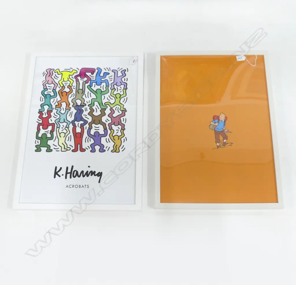 2 PRINTS, TINTIN & K. HARING ACROBATS 580x410mm Image 1++