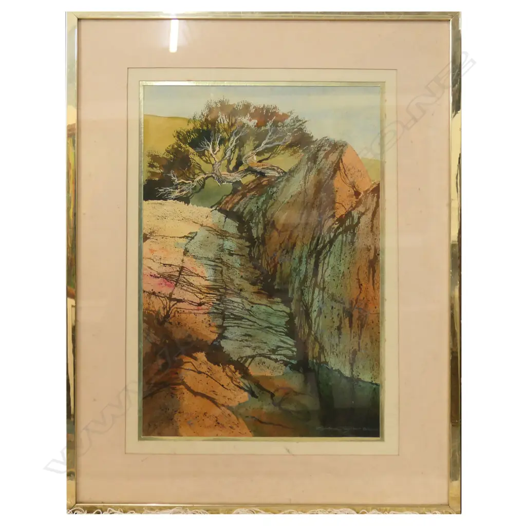 CYNTHIA TAYLOR 'ROCK CLEFT WAIHEKE ISLAND' WC '82 520x345mm Image 1++