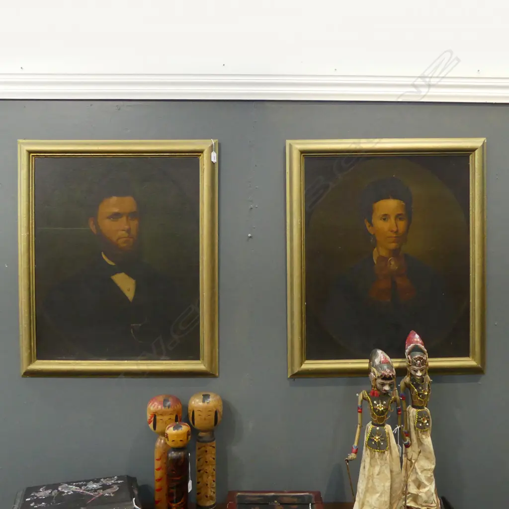 ARTIST UKNOWN, PR MID 19thC PORTRAITS, OIL ON BOARD, 740x600mm Image 1++