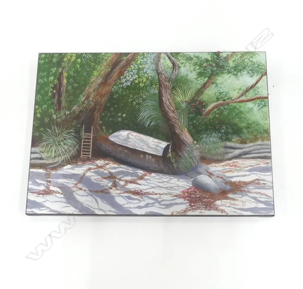 JANET BOTHNER-BY ACRYLIC 'OUT ON A LIMB' signed & dated '13. labelled 500 x 700mm Image 1++