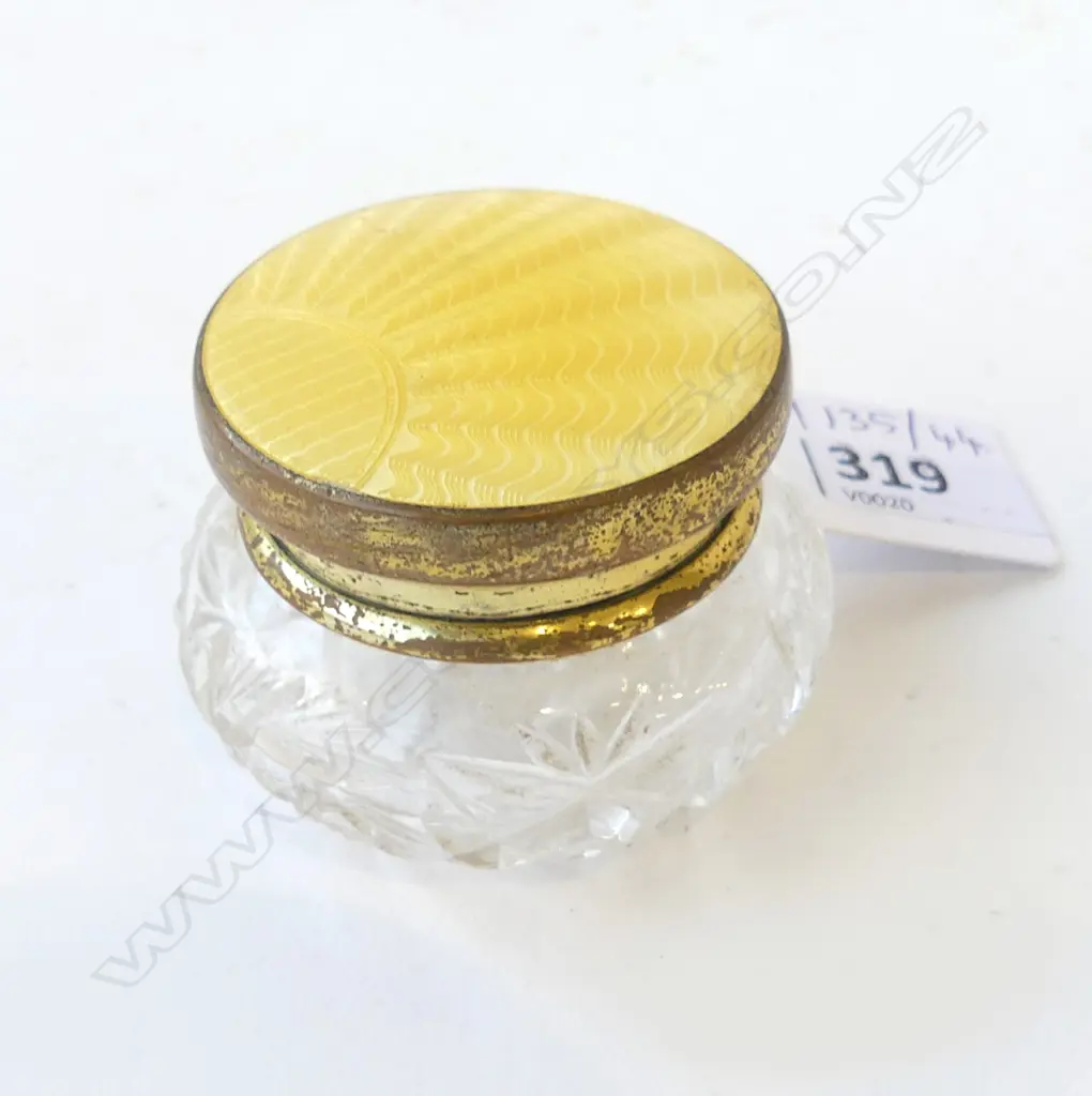 CRYSTAL CONTAINER w. YELLOW GUILLOCHE LID 55mm dia Image 1++
