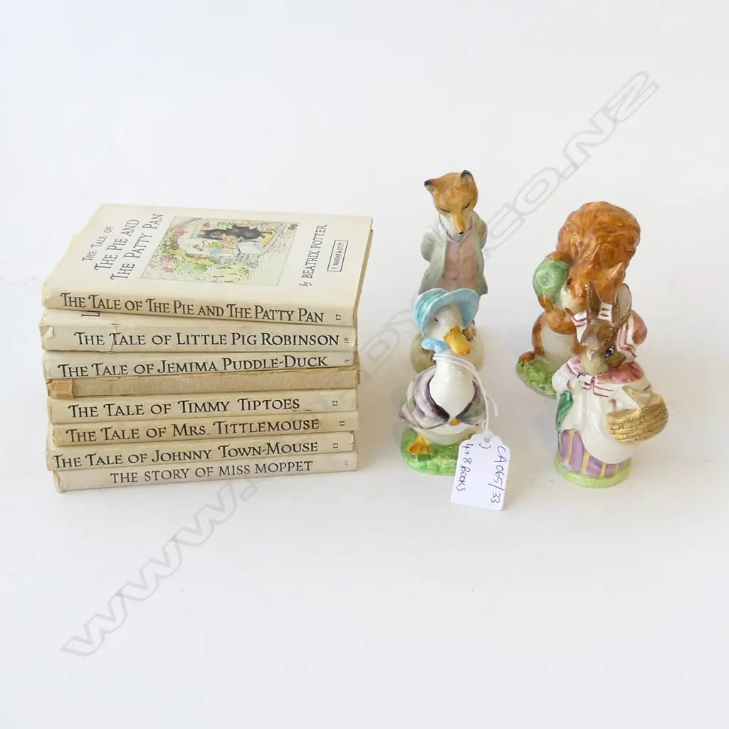 4 BESWICK BEATRIX POTTER FIGURINES + 8 BOOKS Image 1++
