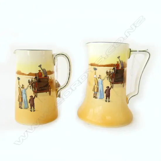 PR ROYAL DOULTON COACHING DAYS JUGS, SQUAT BOTTOMED H.150mm, SM H.130mm