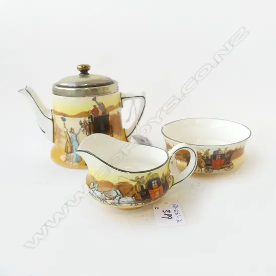 ROYAL DOULTON COACHING DAYS EPNS LIDDED TEAPOT, MILK & SUGAR 