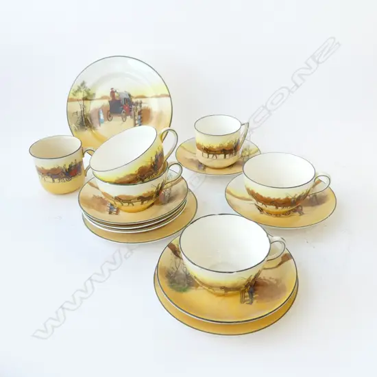 15 ASST. ROYAL DOULTON COACHING DAYS RED DOOR CUPS, SAUCERS & SIDE PLATES