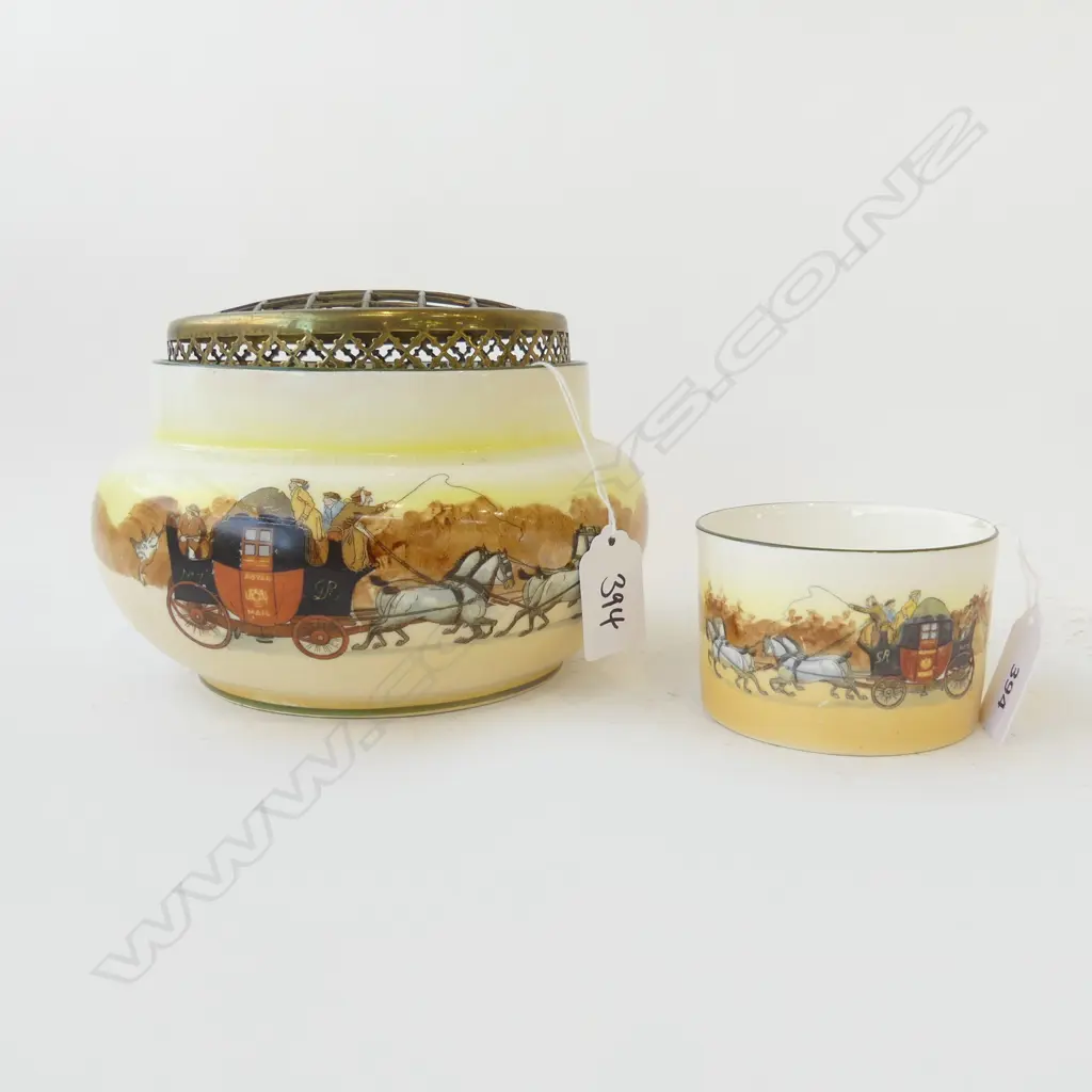 2 PC ROYAL DOULTON COACHING DAYS, RED DOOR ROSE BOWL VASE & SML DISH Image 1++