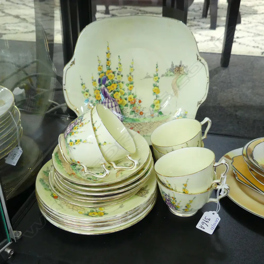 CROWN STAFFORTSHIRE TEASET HOLLEYHOCK GARDEN PAT Image 1++