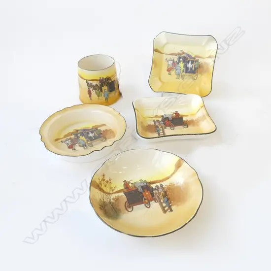 5 PC ASST. ROYAL DOULTON COACHING DAYS RED & YELLOW DOOR