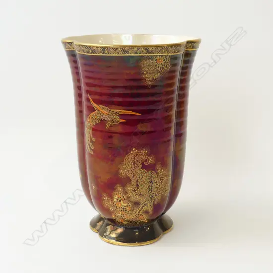 LG CROWN DEVON RED LUSTRE HAND ENAMELLED VASE, 225 x 155mm