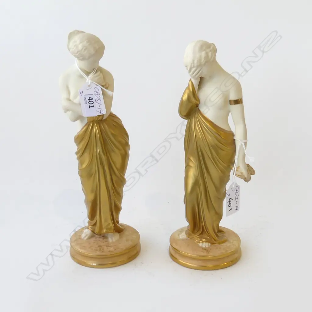 PR ROYAL WORCESTER FIGURINES. 'Joy & Sorrow' decorated in Raphaelesque colours on glazed parian body. 245mm FAULTS Image 1++