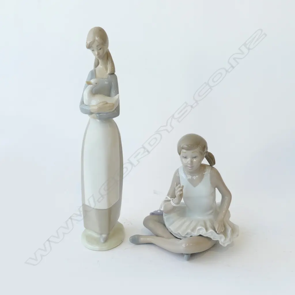 2 NAO FIGURINES; WOMAN w. DUCK & BALLERINA H.270mm Image 1++