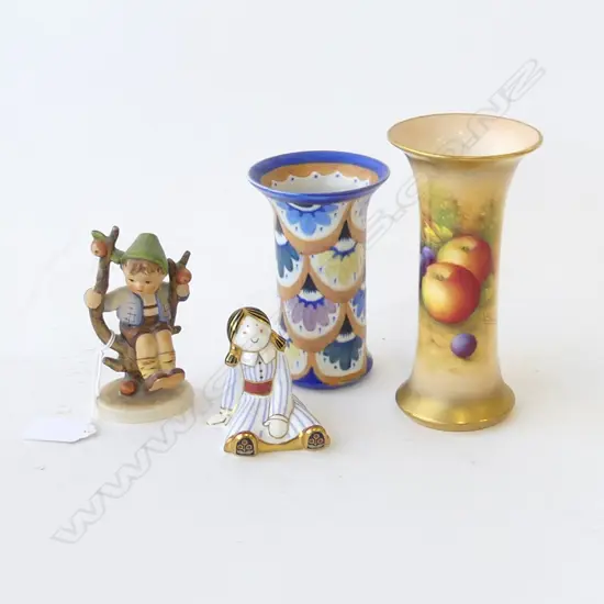 4 PCES; 2 VASES; R. WORCESTER (chip) H.150mm, CARLTON WARE, GOEBEL, R. CROWN DERBY RAG DOLL
