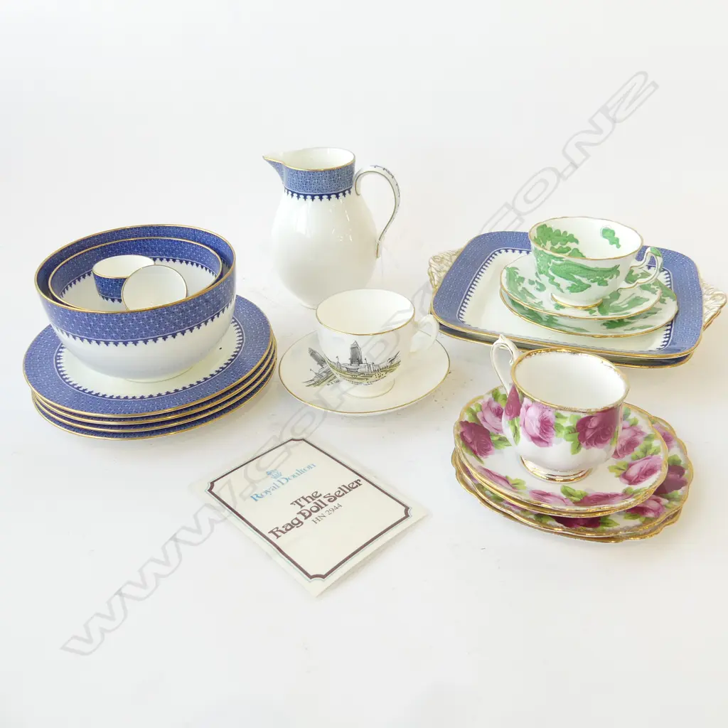 ASST. CHINA; 11 PCE WEDGWOOD, GREEN DRAGON TRIO, NZ CENTENNIAL C/S, 5 PCES R. ALBERT Image 1++