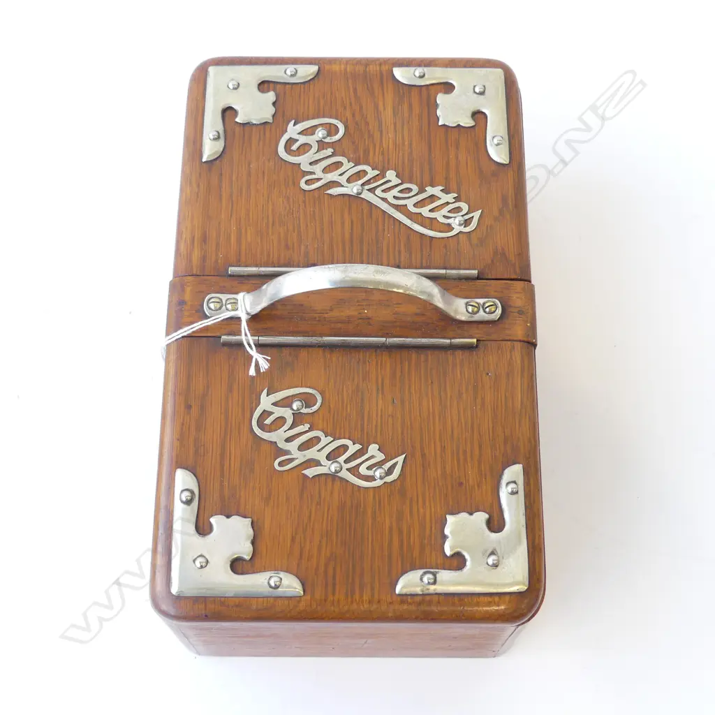VINTAGE OAK CIGARETTES & CIGARS CONTAINER W.250mm. Image 1++