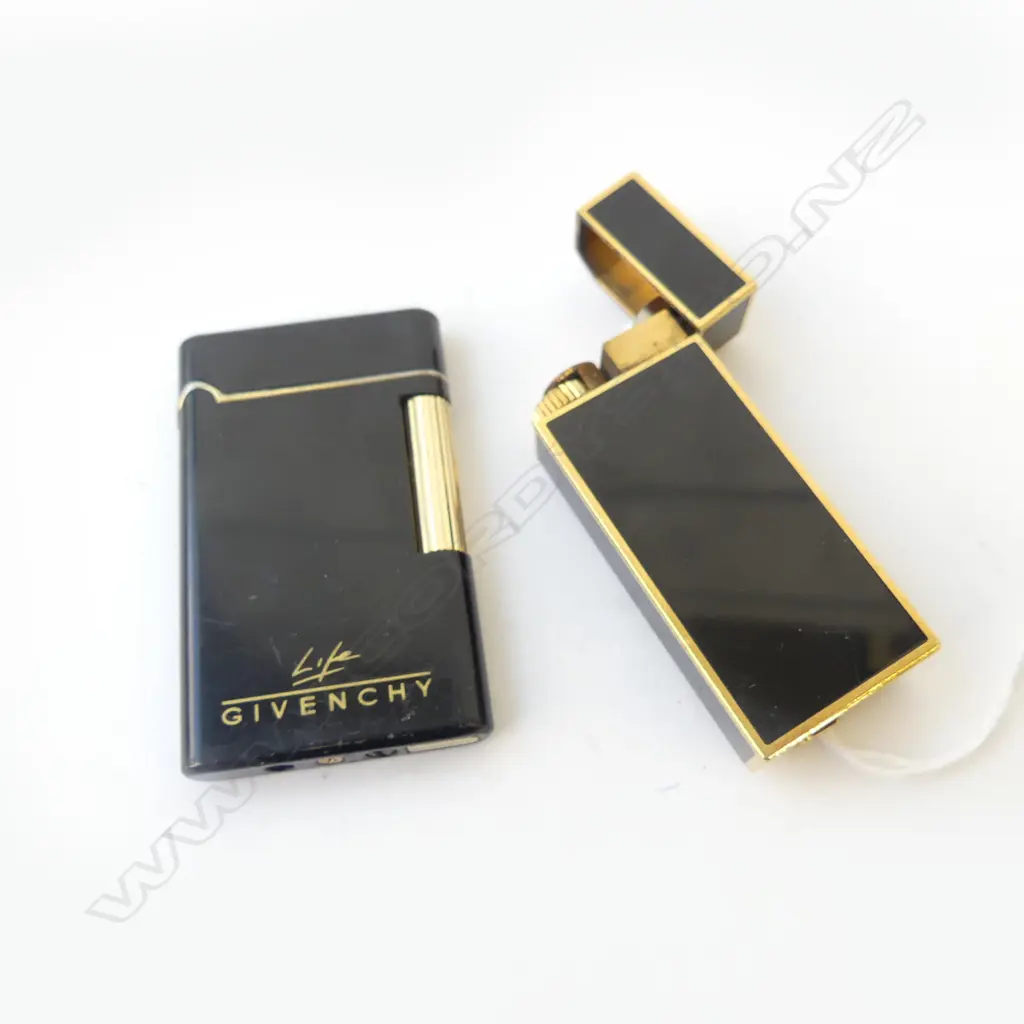 2 BLACK & GOLD LIGHTERS; CARTIER & GIVENCHY H.60mm Image 1++