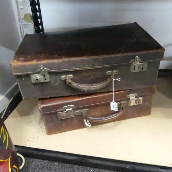 2 OLD LEATHER SUITCASES W.450mm