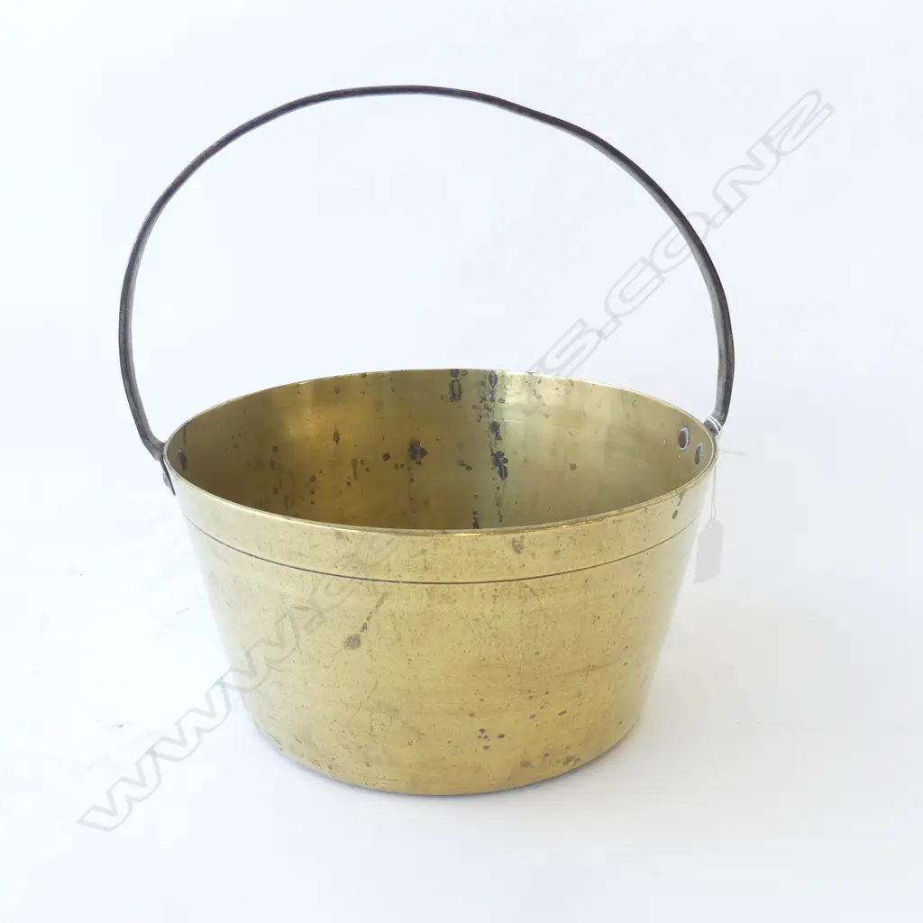 VICTORIAN BRASS JAM PAN; R. SPENCE & Co. RICHMOND 285mm dia Image 1++