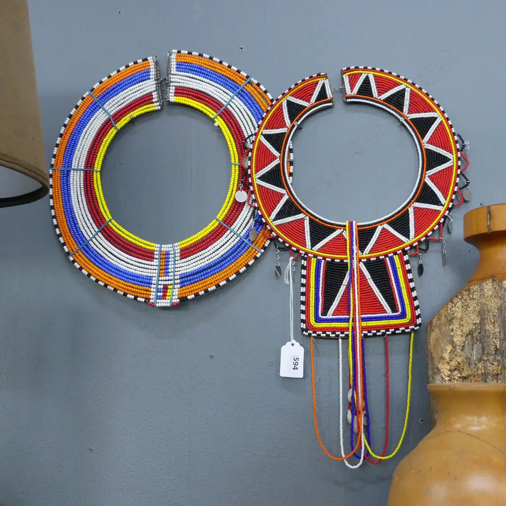 2 BEADED MAASAI NECKLACES 265mm dia Image 1++