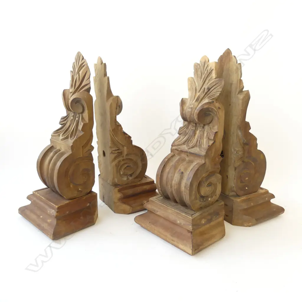 2 PRS CARVED WOODEN CORBELS H.380mm Image 1++