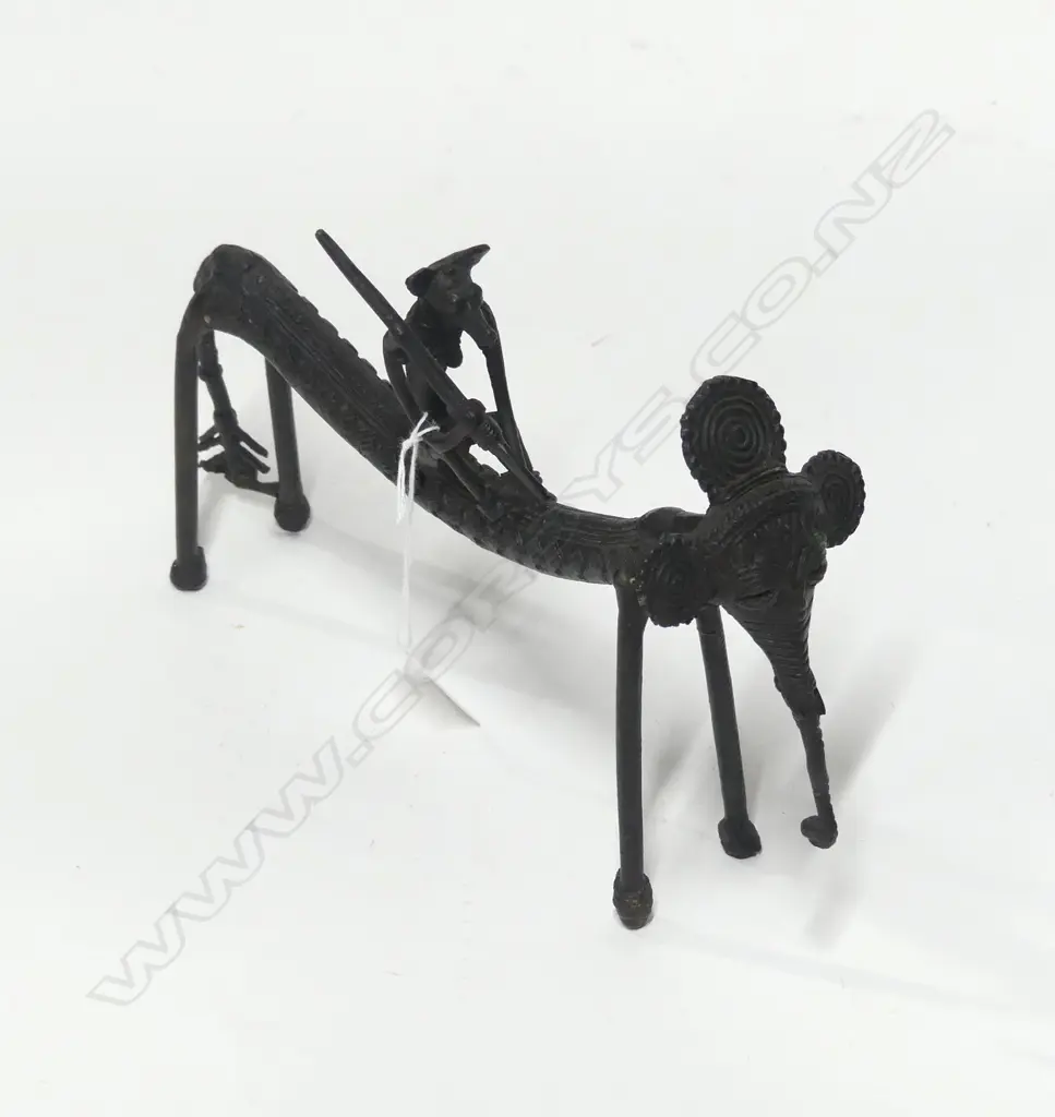 BENIN BRONZE DOG FIGURE ON STYILIZED ELEPHANT L260MM Image 1++