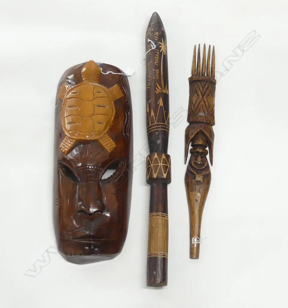 PACIFIC ISLAND WOOD MASK H570MM CLUB L800MM & FOOD STICK L640MM Image 1++