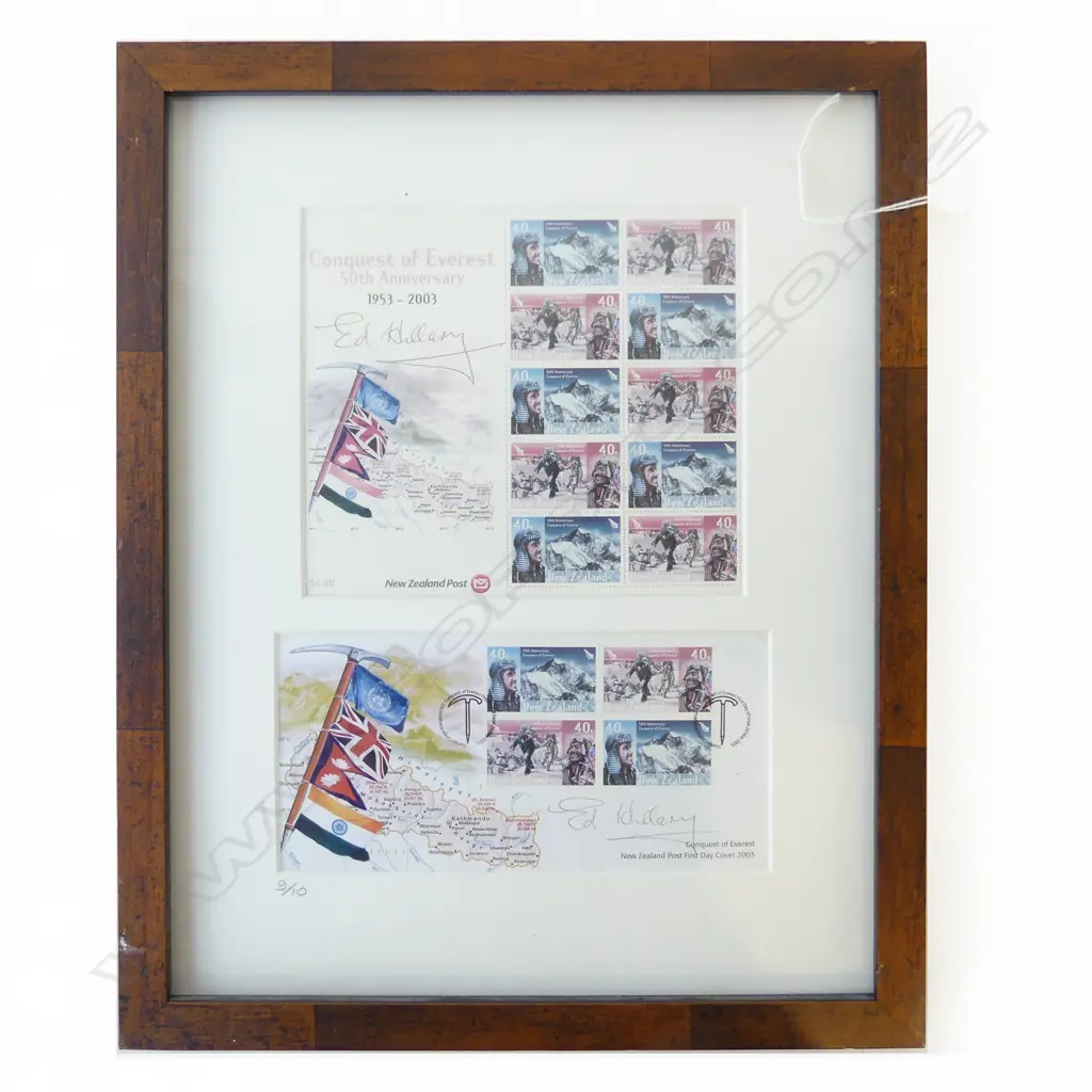 2 FRAMED EVEREST FIRST DAY COVERS SIGNED BY ED HILLARY 405X325mm overall Image 1++