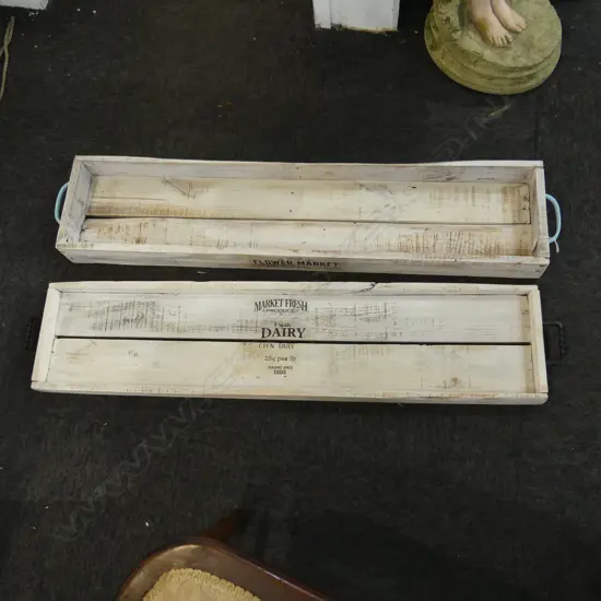 2 WOODEN FLOWER TRAYS L1000mm