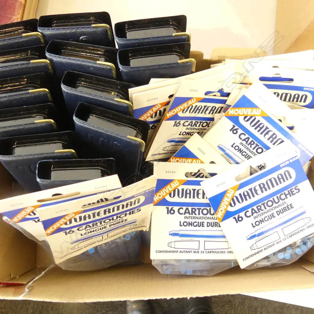 WATERMAN12 NAVY PEN CASES & EIGHTEEN PACKETS OF 16 BLUE INK CARTRIDGES Image 1++