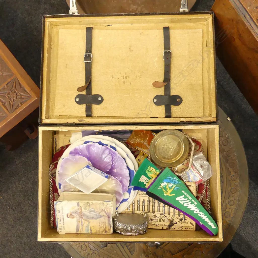 SUITCASE w. ASST. CONTENTS; PENNANT FLAGS ETC Image 1++