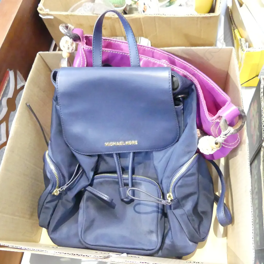 MICHAEL KORS BACKPACK, PURPLE OLGA BERG HANDBAG, WALLET & GLASSES CASE Image 1++