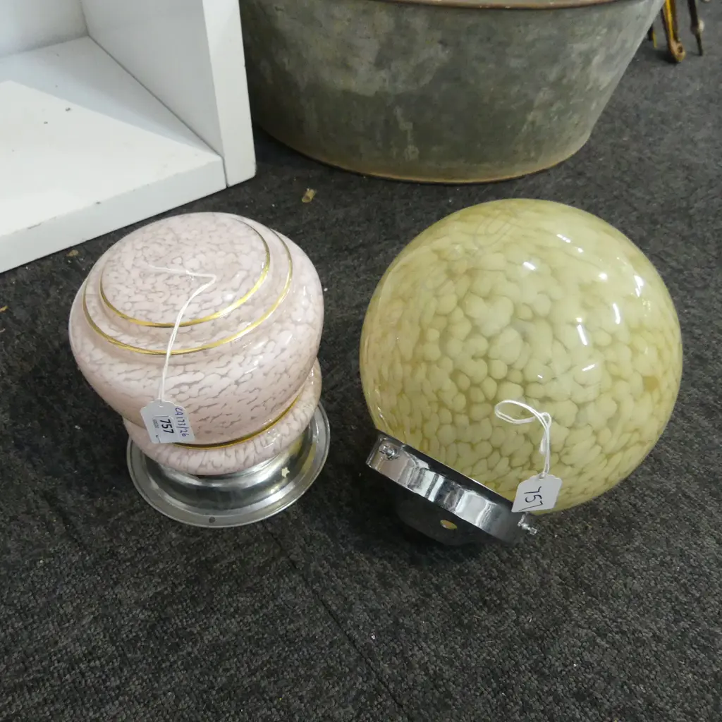 2 DECO GLASS LIGHT SHADES PINK & AMBER DIA180MM Image 1++
