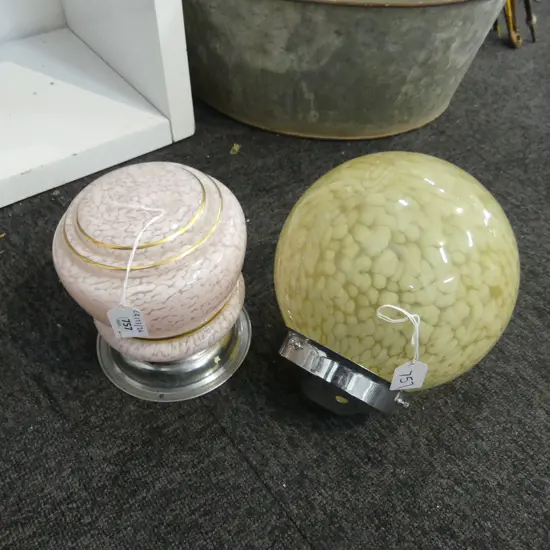 2 DECO GLASS LIGHT SHADES PINK & AMBER DIA180MM