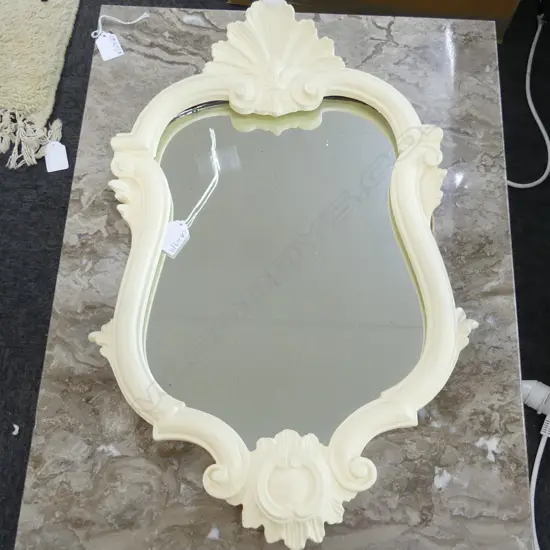 MIRROR; PAINTED PLASTER FRAME (TOP CHIPPED) 570x370mm