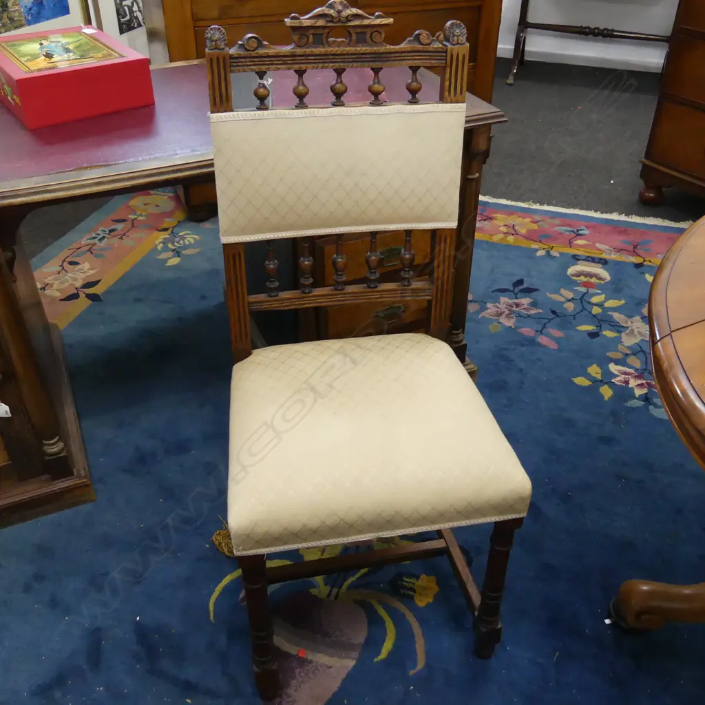 OAK CARVED BACK UPOLSTED BEDROOM CHAIR H990MM Image 1++