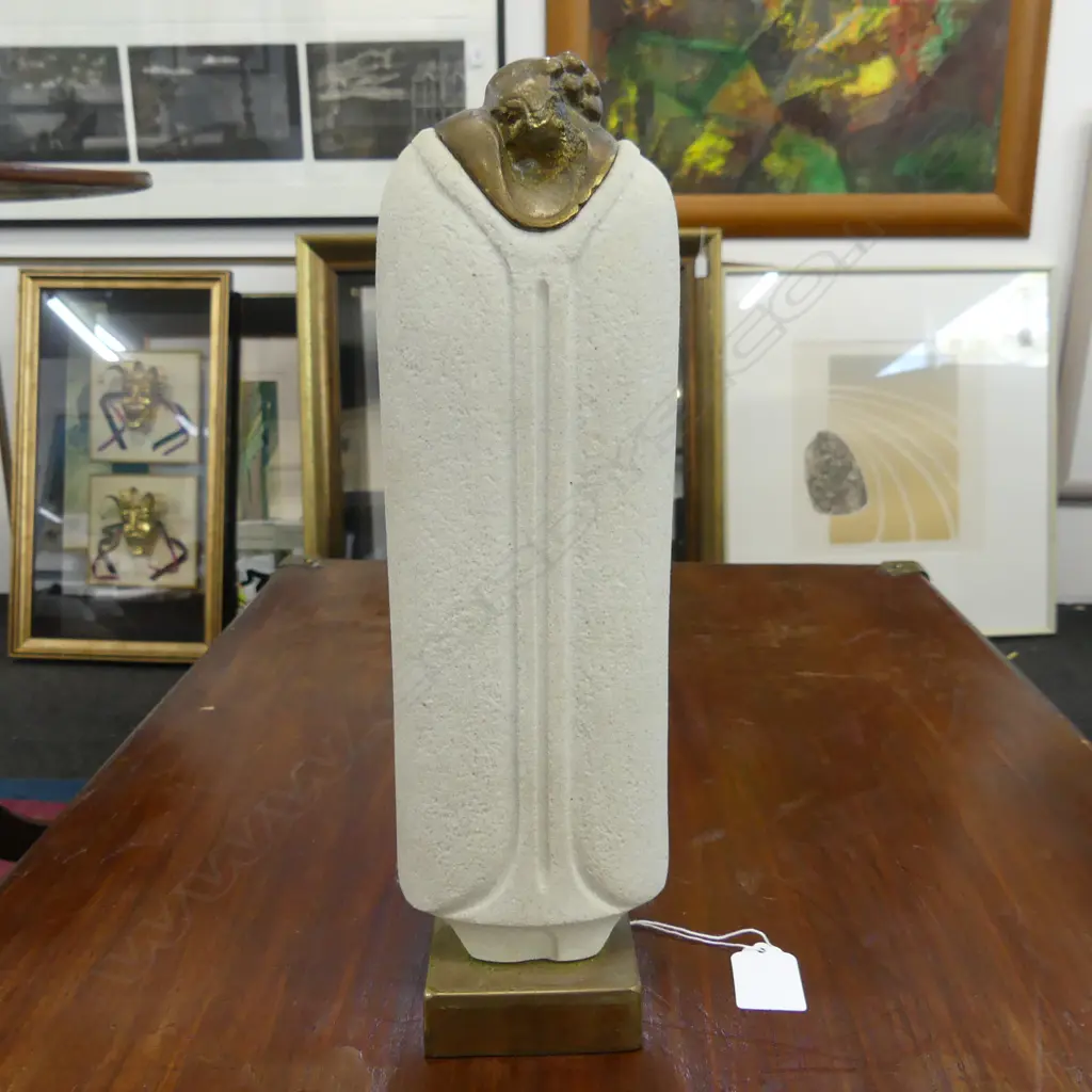 MARBELL BELGIUM SANDSTONE & BRASS SCULPTURE 'THE KISS' H.320mm Image 1++