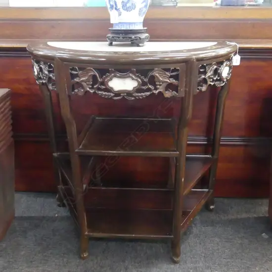 CHINESE MARBLE & MOP INLAID HALF ROUND SIDE TABLE 760 x 780mm
