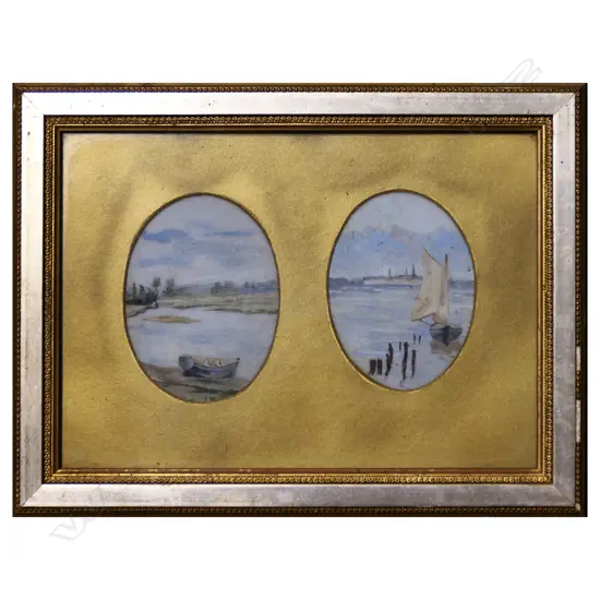PR ESTUARY w YACHT W/Cs, SIGNED EW, H.200mm x 270mm (w gilded mount)