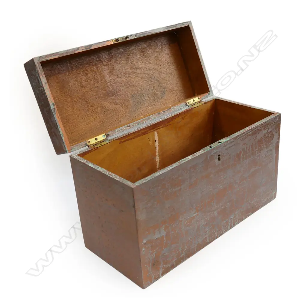 WOODEN BOX w. FAUX COPPER PAINTED FINISH 465x205x290mm Image 1++