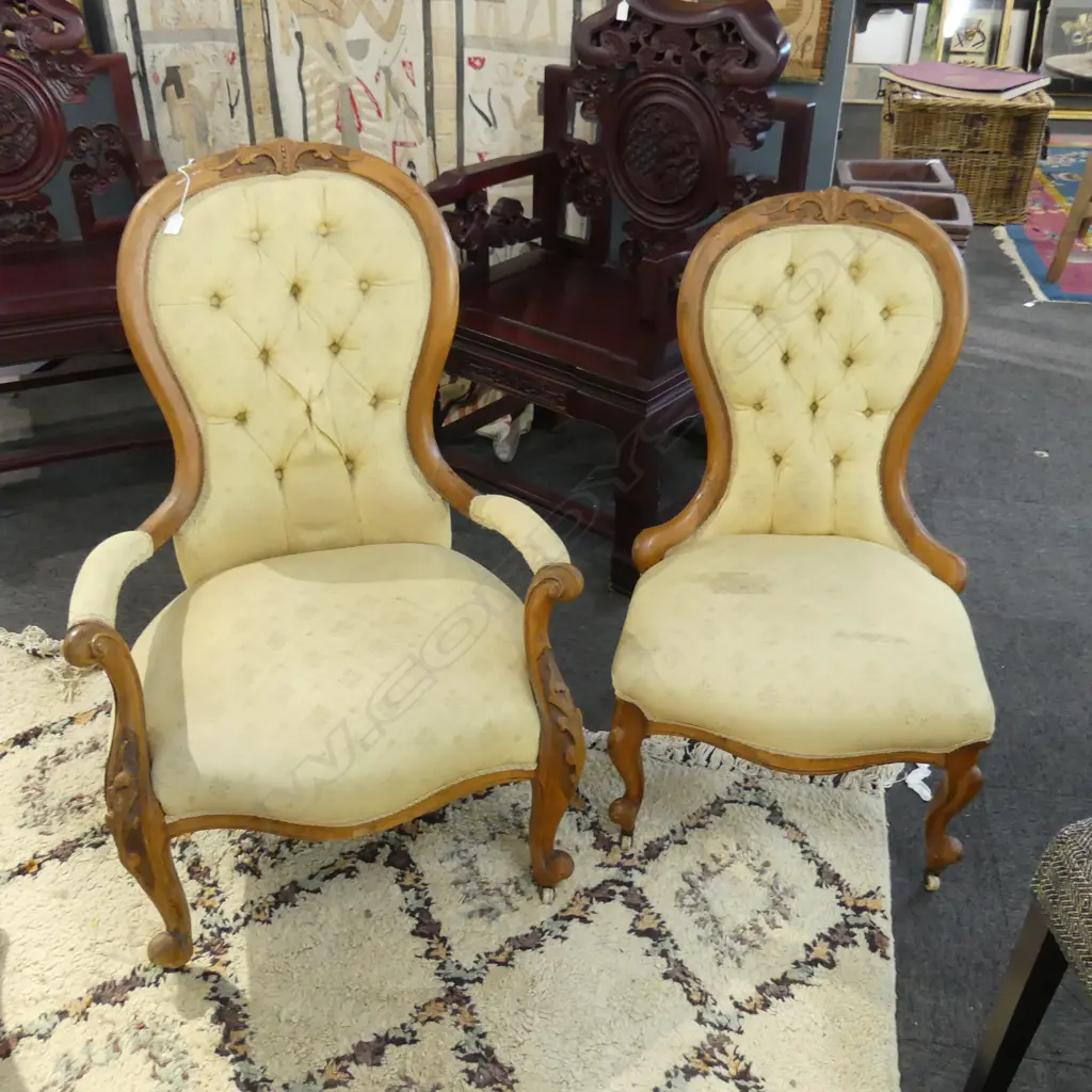 VICTORIAN GRANDFATHER & GRANDMOTHER CHAIRS Image 1++